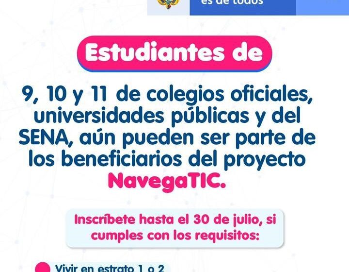 En Bolívar, hasta el 30 de julio se podrán postular al programa Navega TIC para recibir Simcard